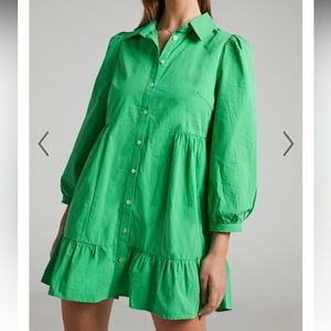 Showpo MAULEE MINI DRESS - FRILL HEM SHIRT DRESS IN GREEN size 4